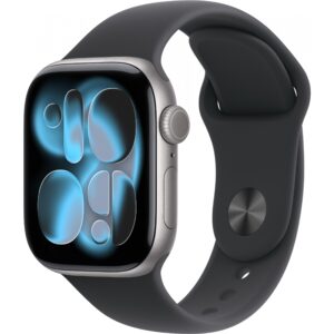Apple Watch S11, Cellular, 42mm, Kasë Alumini Space Gray, me Brez Sportiv ngjyrë Black – M/L