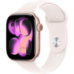 Apple Watch S11, Cellular, 46mm, Kasë Alumini Rose Gold, me Brez Sportiv ngjyrë Pale Pink – S/M