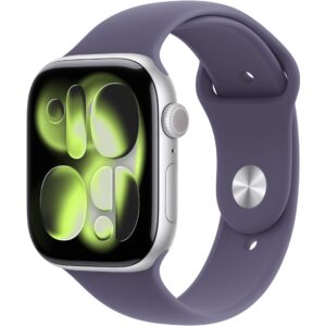 Apple Watch Series 11 GPS + Cellular 46mm – Silver Aluminium Case with Fog Violet Sport Band (S/M)