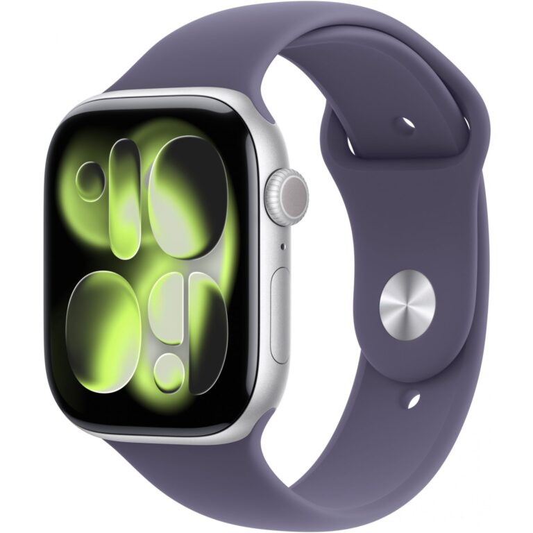 Apple Watch Series 11 GPS + Cellular 46mm – Silver Aluminium Case with Fog Violet Sport Band (S/M)