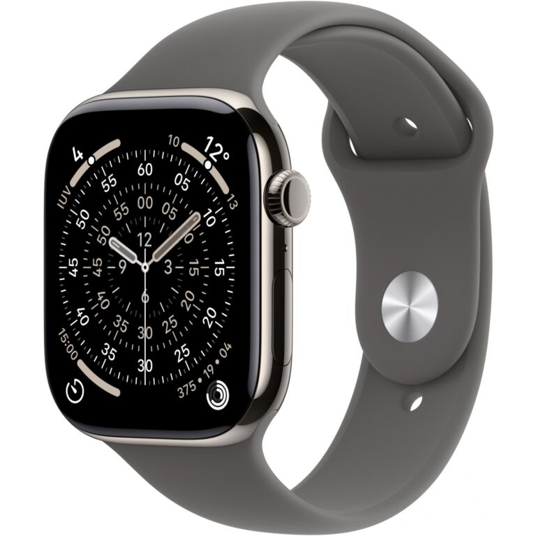 Apple Watch Series 11 GPS + Cellular 42mm – Natural Titanium Case with Stone Gray Sport Band (S/M)