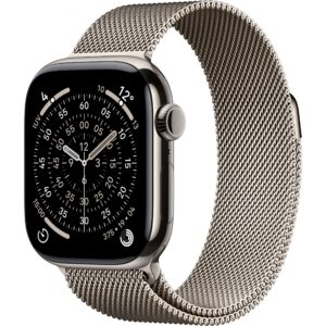 Apple Watch S11, Cellular, 42mm, Kasë Titani Natural, me Brez Milanaise ngjyrë Natural – S/M