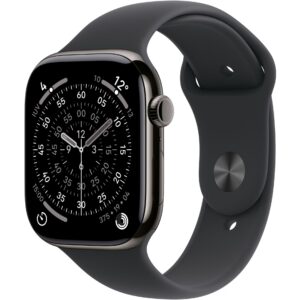 Apple Watch Series 11 GPS + Cellular 46mm – Titanium Case in Black  with Black Sport Band (S/M)