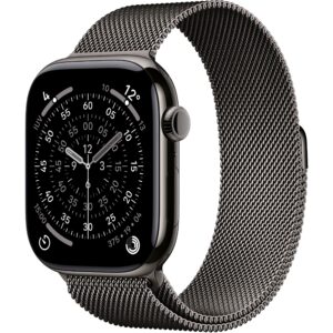 Apple Watch S11, Cellular, 46mm, Kasë Titani Slate, me Brez Milanaise ngjyrë Slate – M/L