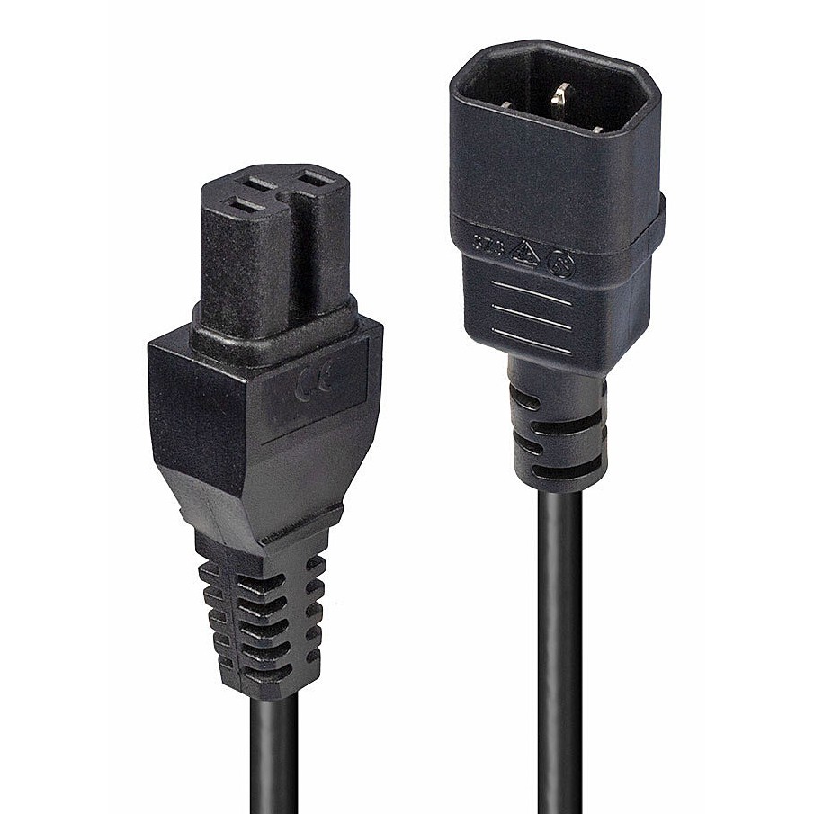 Kabllo për Furnizim me Energji LINDY Cable / 2m / IEC C14 → IEC C15 (Hot Condition) - Zezë