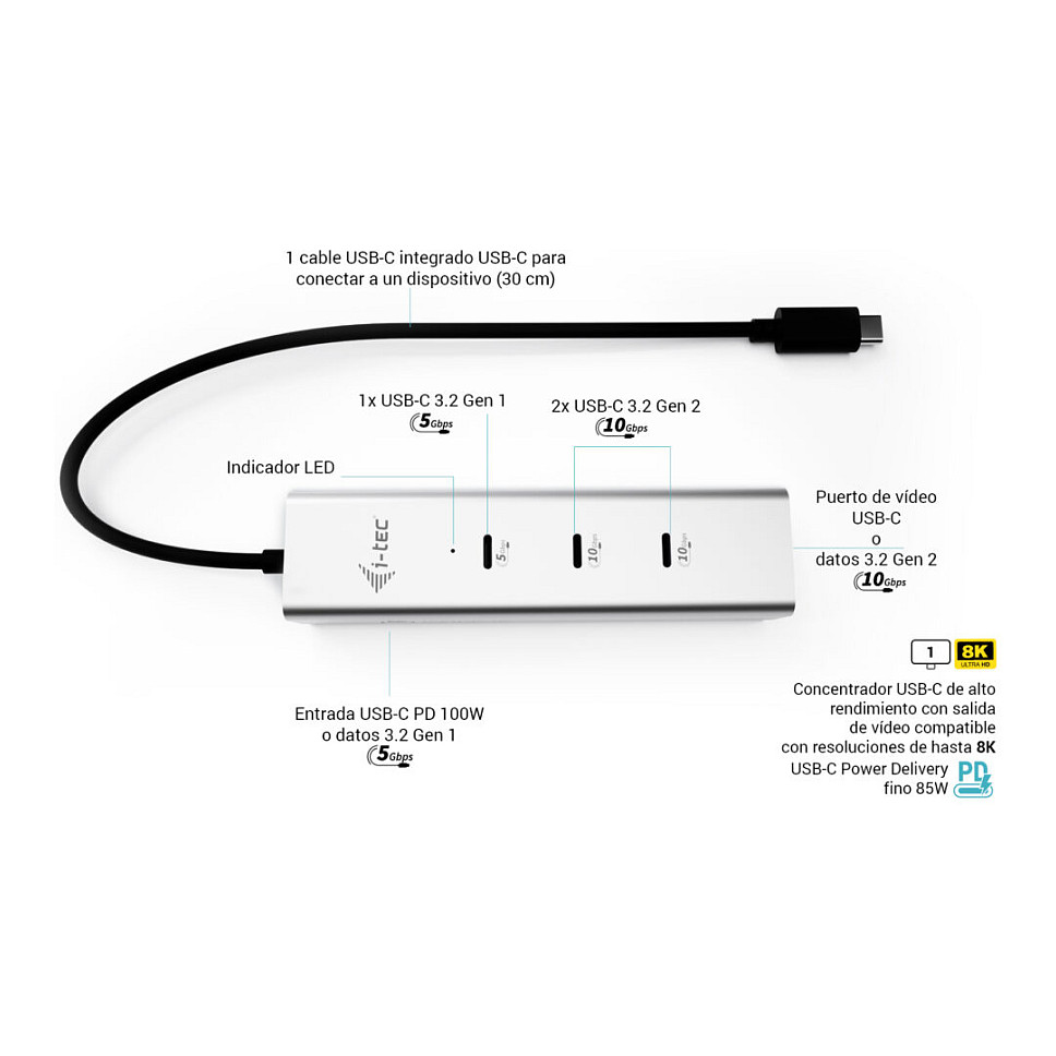 HUB I‑TEC USB-C / 5 Ports - Argjend - Figura 4