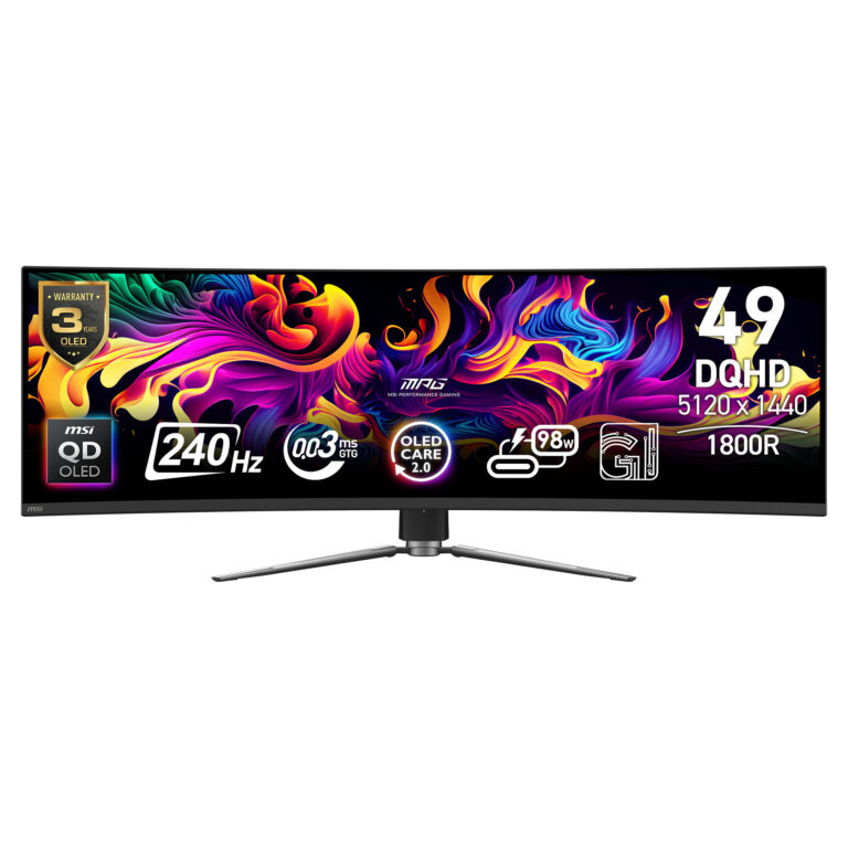 Monitor Gaming MSI MPG 491CQPXDE / 49" / Dual QHD / QD-OLED / 240 Hz / 0.03 ms / HDMI+USB+DP / Curved - Zezë