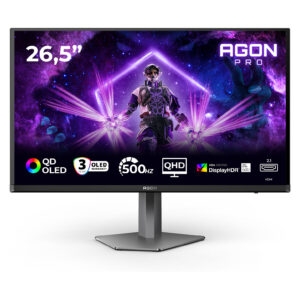 Monitor Gaming AOC AGON PRO AG276QKD2 / 26.5"/ Quad HD AG / QD-OLED / 500Hz / 0.03ms / USB + HDMI + DisplayPort + HDCP - Zezë/Gri