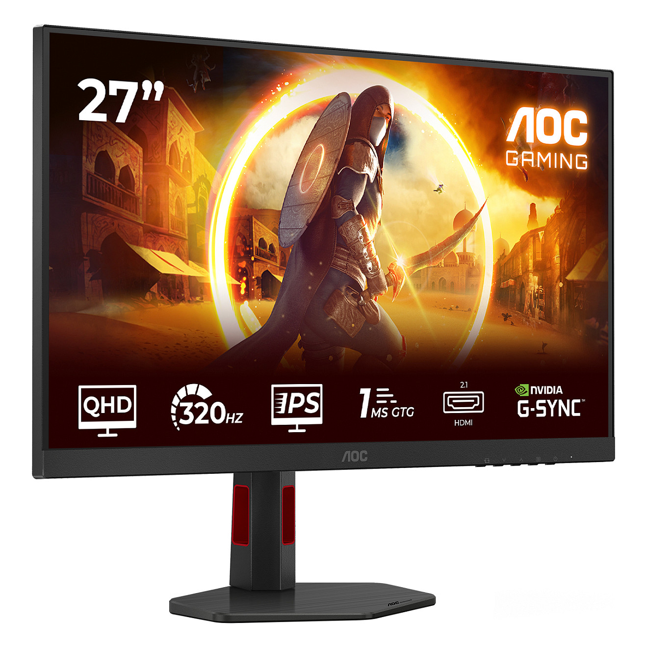 Monitor Gaming AOC Q27G4SRU / 27" / Quad HD Fast IPS / LED / 320 Hz / 0.3 ms / HDMI+USB+DP+HDCP - Zezë/Kuqe - Figura 2
