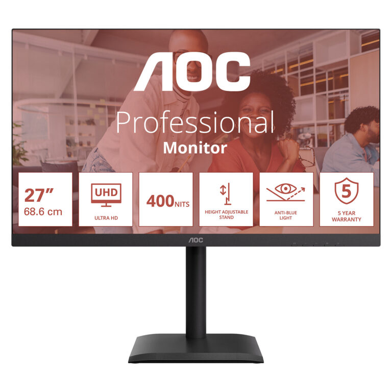 Monitor AOC U27E4CV / 27" / 4K Ultra HD IPS / LED / 60 Hz / 4 ms / HDMI+USB+DP+HDCP - Zezë