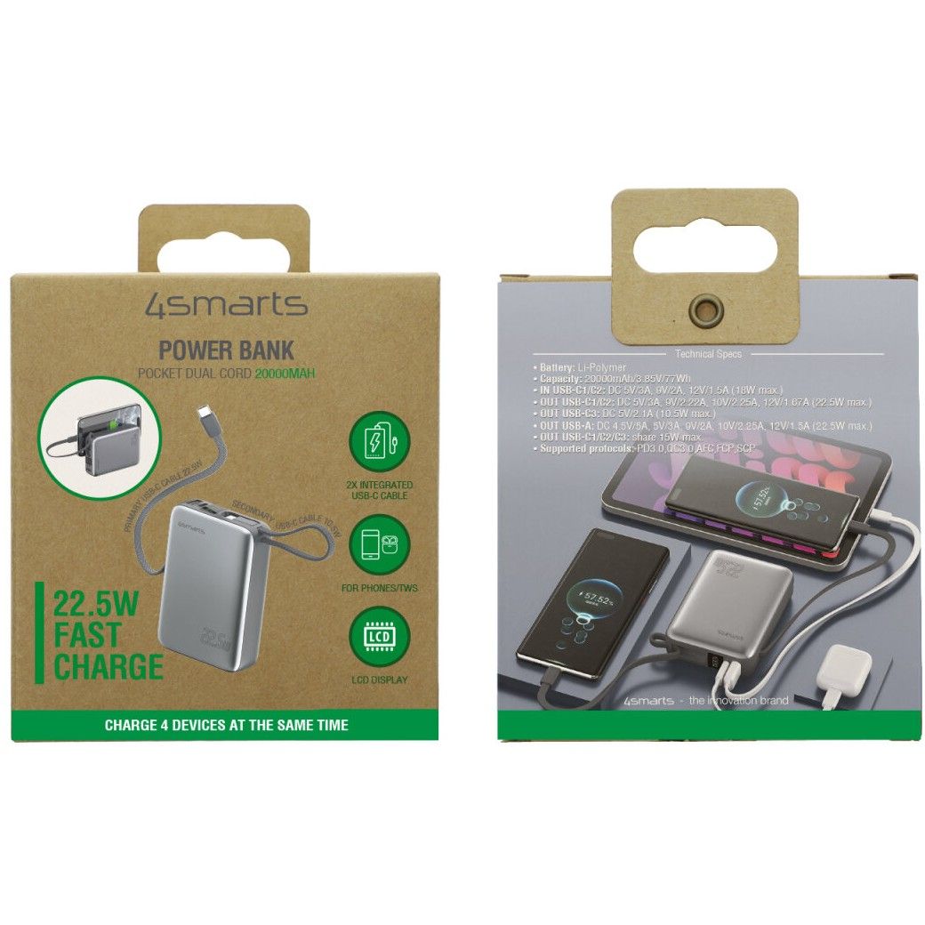 4smarts Powerbank Pocket Dual Cord  10000mAh / 22.5W – Gri - Figura 2