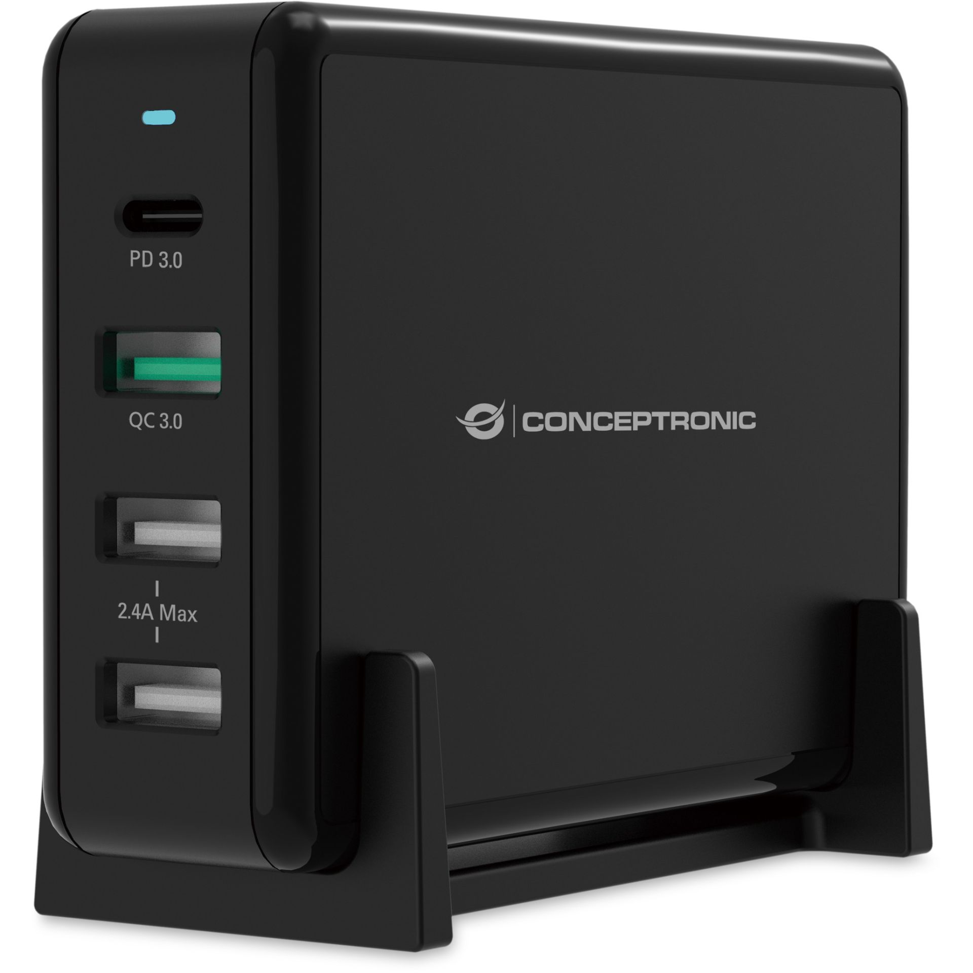 Conceptronic 4-Port USB Desktop Charger  3x USB-A / 1x USB-C / 65W PD 3.0 – Zezë