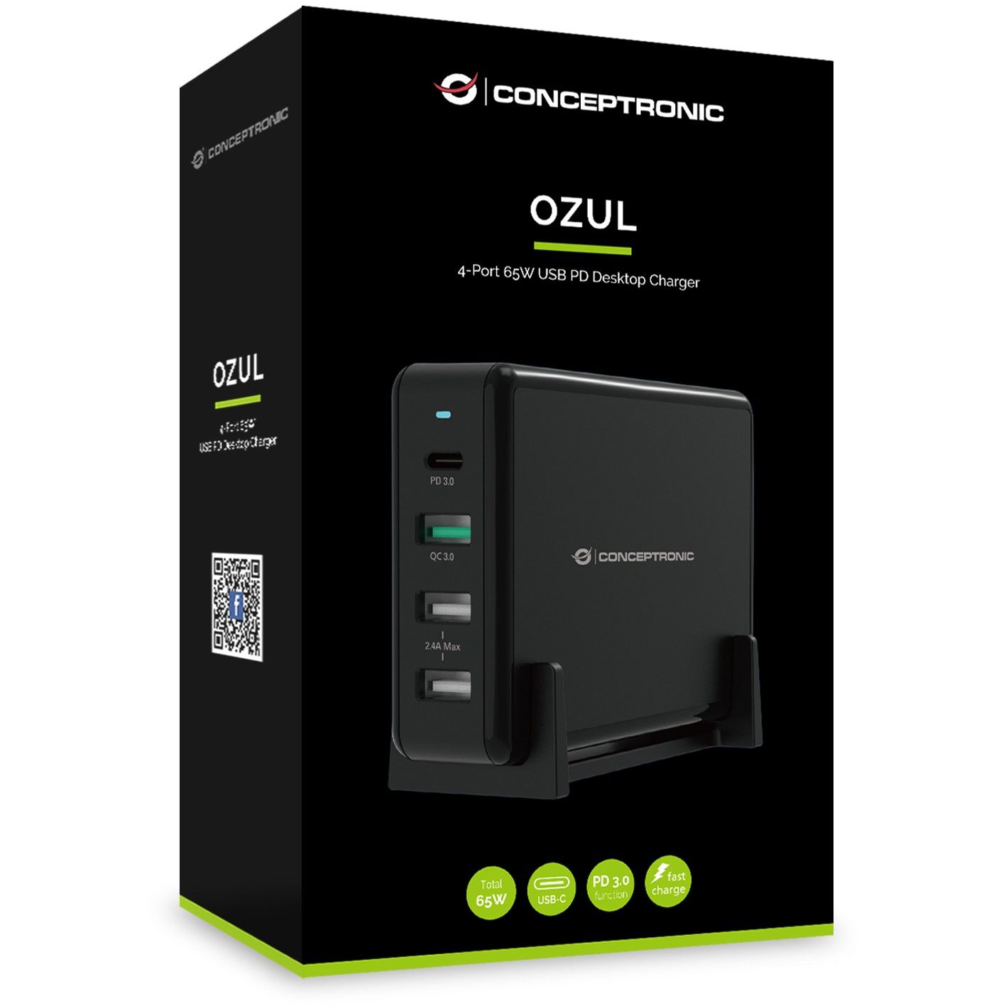 Conceptronic 4-Port USB Desktop Charger  3x USB-A / 1x USB-C / 65W PD 3.0 – Zezë - Figura 2