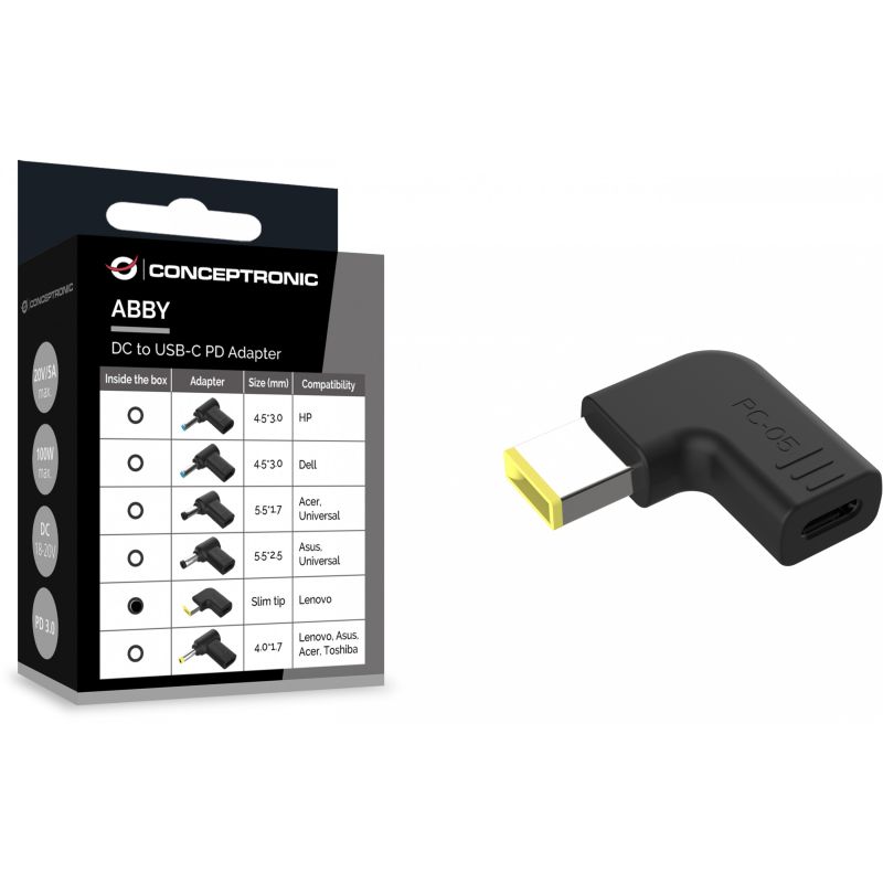 Aksesorë për telefon Conceptronic USB-C PD 100W to Lenovo/Universal Adapter 5.5x2.5mm / 18–20V – Zezë - Figura 3