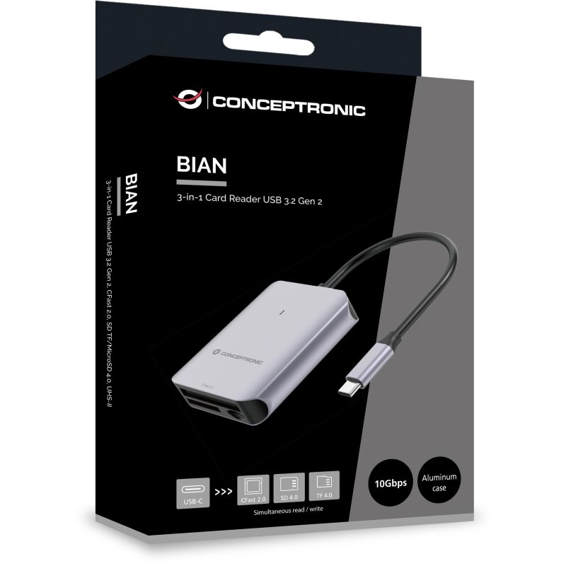 Aksesorë për telefon Conceptronic USB-C 3.2 Card Reader SD/TF 4.0/CFast 2.0 – Zezë - Figura 3