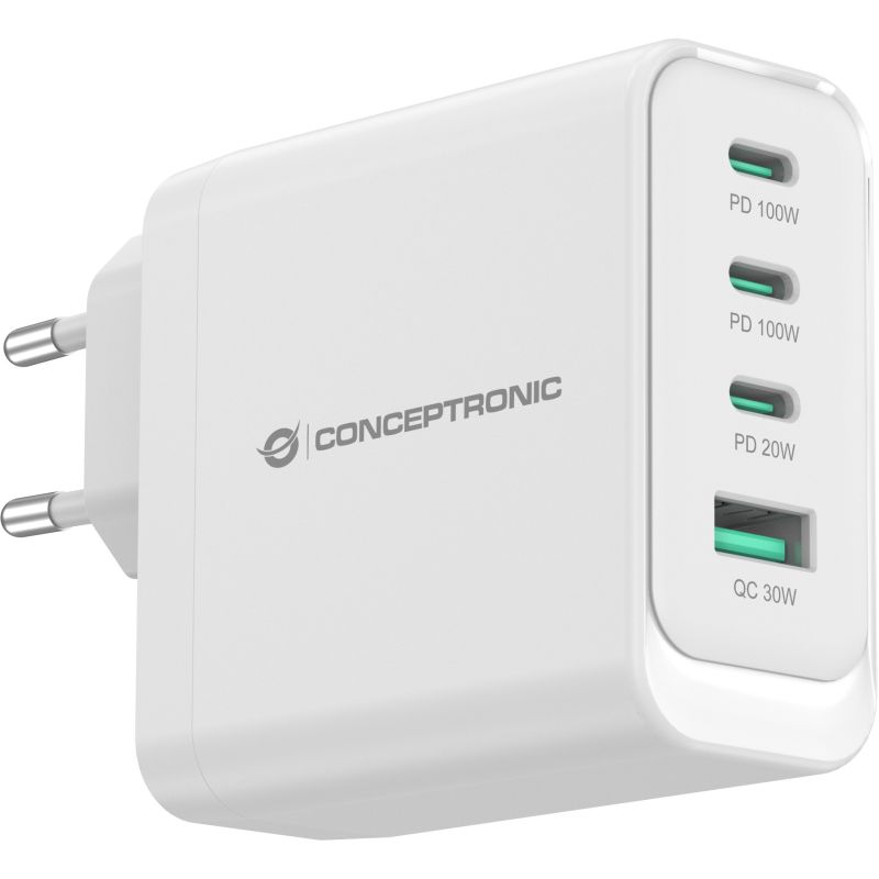 Aksesorë për telefon Conceptronic 4-Port GaN Charger 3x USB-C + 1x USB-A 100W PD3.0/PPS – Bardhë - Figura 5