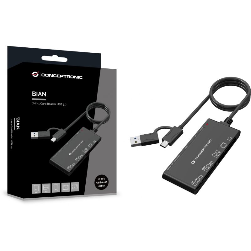 Aksesorë për telefon Conceptronic 7-in-1 Card Reader USB-A/USB-C 3.2 – Zezë - Figura 3