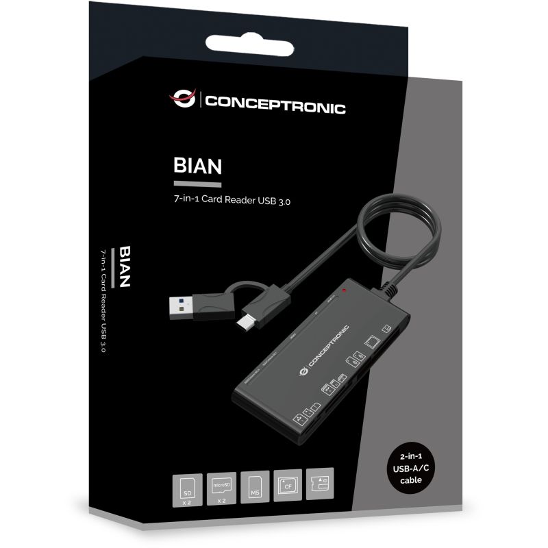 Aksesorë për telefon Conceptronic 7-in-1 Card Reader USB-A/USB-C 3.2 – Zezë - Figura 2