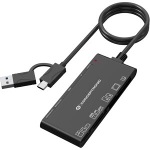 Aksesorë për telefon Conceptronic 7-in-1 Card Reader USB-A/USB-C 3.2 – Zezë