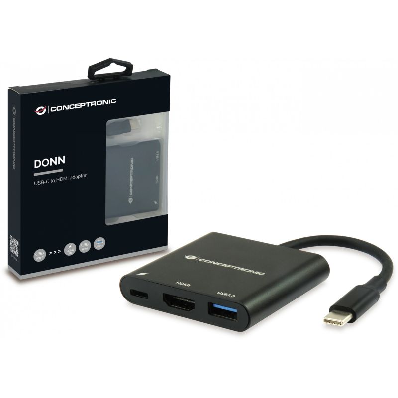 Hub Udhëtimi CONCEPTRONIC 3-në-1 USB-C në HDMI/USB-A 60W PD - Zezë - Figura 3