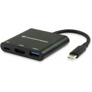Hub Udhëtimi CONCEPTRONIC 3-në-1 USB-C në HDMI/USB-A 60W PD - Zezë