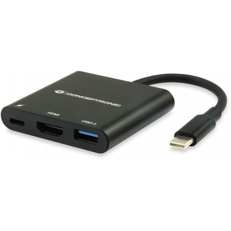Hub Udhëtimi CONCEPTRONIC 3-në-1 USB-C në HDMI/USB-A 60W PD - Zezë