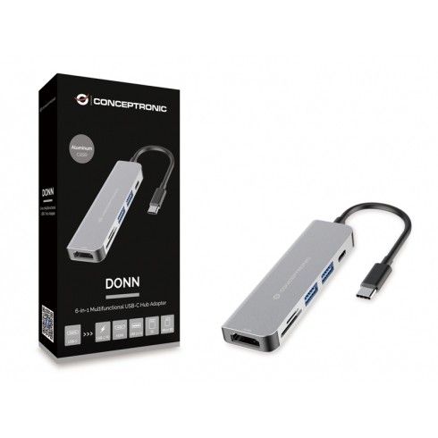 Hub Udhëtimi CONCEPTRONIC 4-në-1 USB-C në HDMI/2xUSB 3.0 60W PD - Hiri - Figura 3