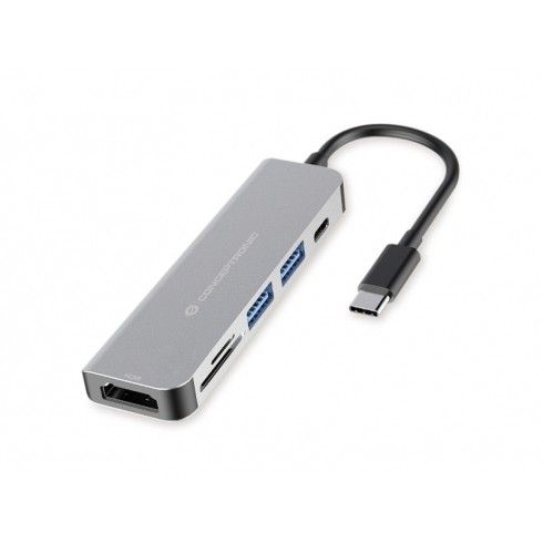 Hub Udhëtimi CONCEPTRONIC 4-në-1 USB-C në HDMI/2xUSB 3.0 60W PD - Hiri