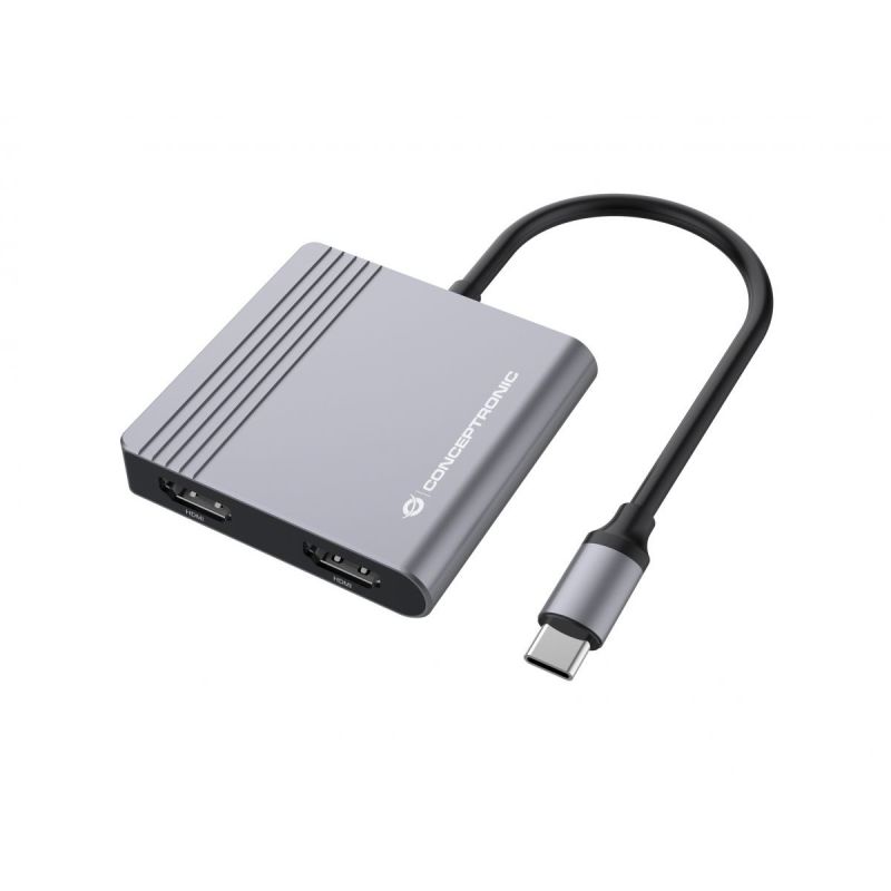 Hub Udhëtimi CONCEPTRONIC 4-në-1 USB-C në 2xHDMI/USB-A 100W PD - Hiri - Figura 2