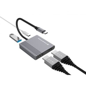 Hub Udhëtimi CONCEPTRONIC 4-në-1 USB-C në 2xHDMI/USB-A 100W PD – Hiri 7