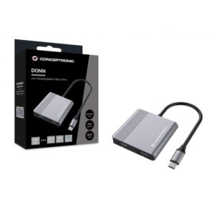 Hub Udhëtimi CONCEPTRONIC 4-në-1 USB-C në 2xHDMI/USB-A 100W PD – Hiri 8