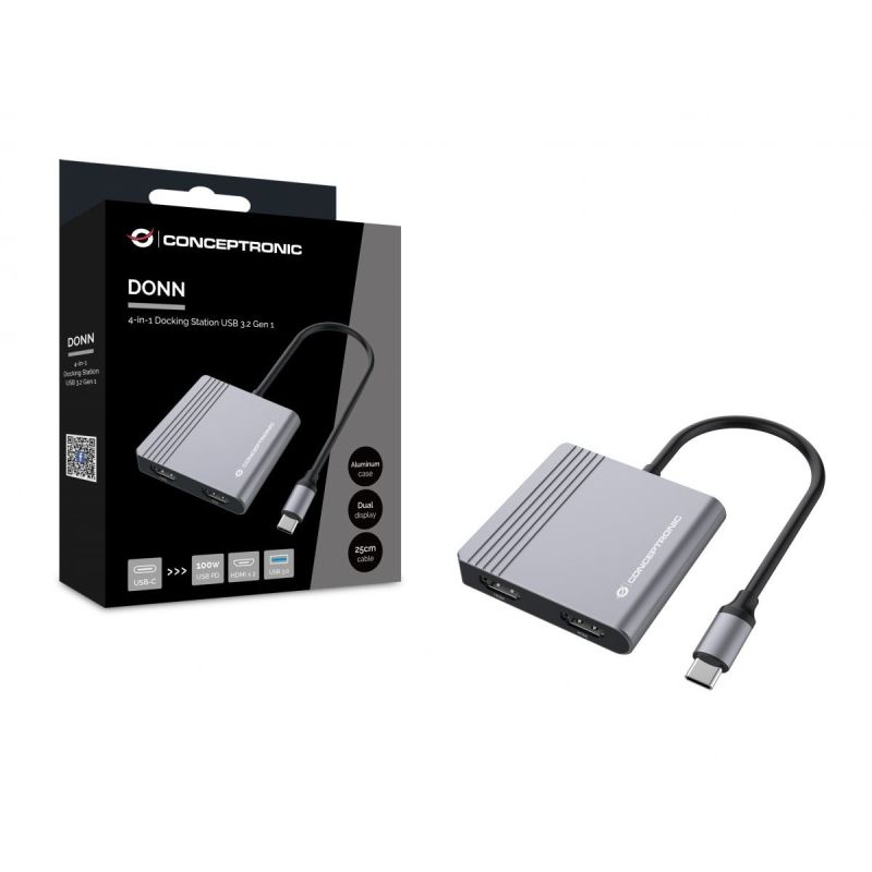 Hub Udhëtimi CONCEPTRONIC 4-në-1 USB-C në 2xHDMI/USB-A 100W PD - Hiri - Figura 4