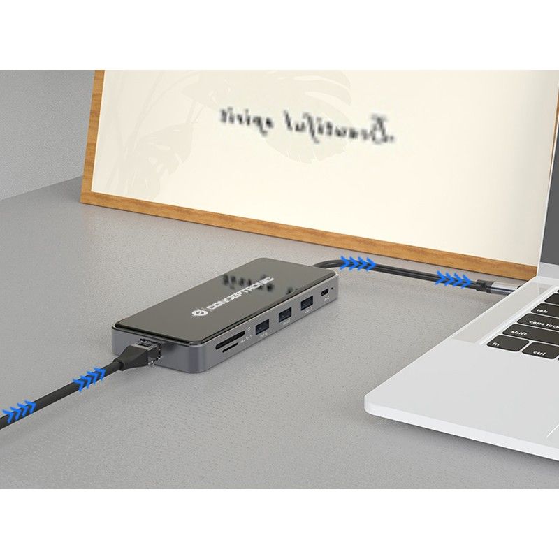 Docking Station CONCEPTRONIC 7-në-1 USB-C në 2xHDMI/3xUSB-A/GbE - Hiri - Figura 4