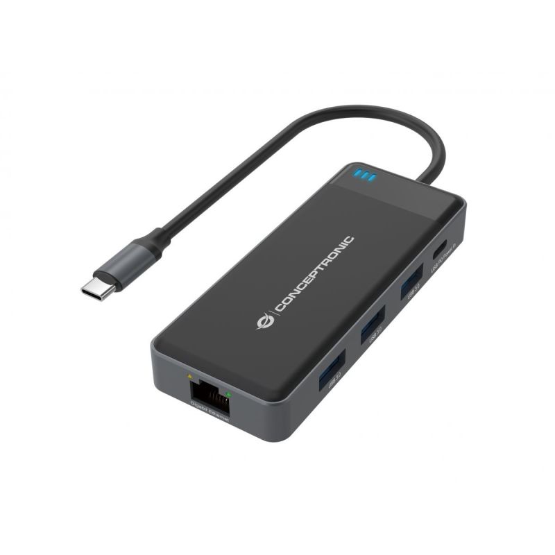 Docking Station CONCEPTRONIC 7-në-1 USB-C në 2xHDMI/3xUSB-A/GbE - Hiri - Figura 2