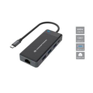 Docking Station CONCEPTRONIC 7-në-1 USB-C në 2xHDMI/3xUSB-A/GbE - Hiri
