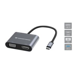 Hub Udhëtimi CONCEPTRONIC 4-në-1 USB-C në HDMI/USB 3.0/VGA 100W PD - Hiri