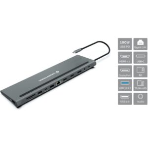 Docking Station CONCEPTRONIC 12-në-1 USB-C në 2xHDMI/3xUSB-A/DP - Hiri