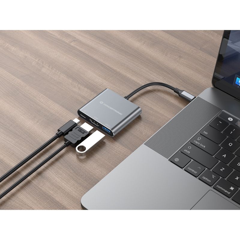 Hub Udhëtimi CONCEPTRONIC 3-në-1 USB-C në HDMI/USB-A 100W PD - Hiri - Figura 3