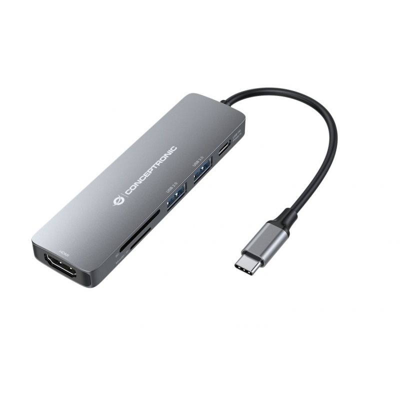Hub Udhëtimi CONCEPTRONIC 6-në-1 USB-C në HDMI/2xUSB-A/SD/TF - Hiri