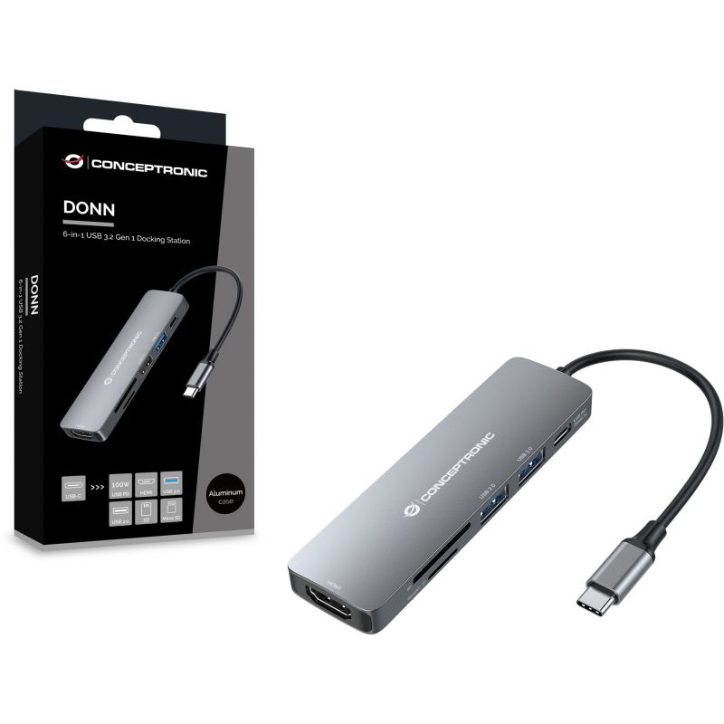 Hub Udhëtimi CONCEPTRONIC 6-në-1 USB-C në HDMI/2xUSB-A/SD/TF - Hiri - Figura 2