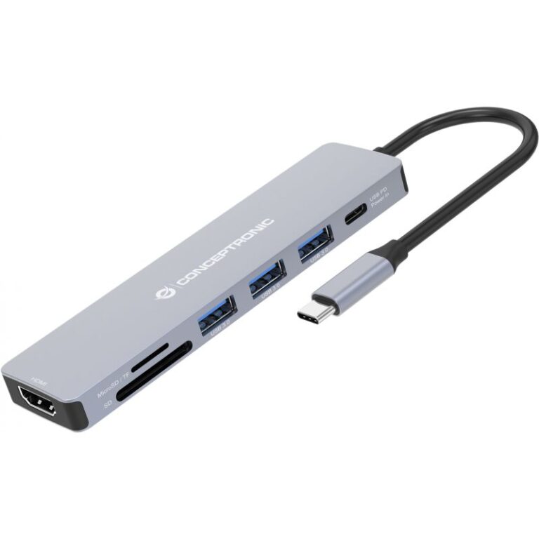 Hub Udhëtimi CONCEPTRONIC 7-në-1 USB-C në HDMI/3xUSB-A/SD/TF - Hiri