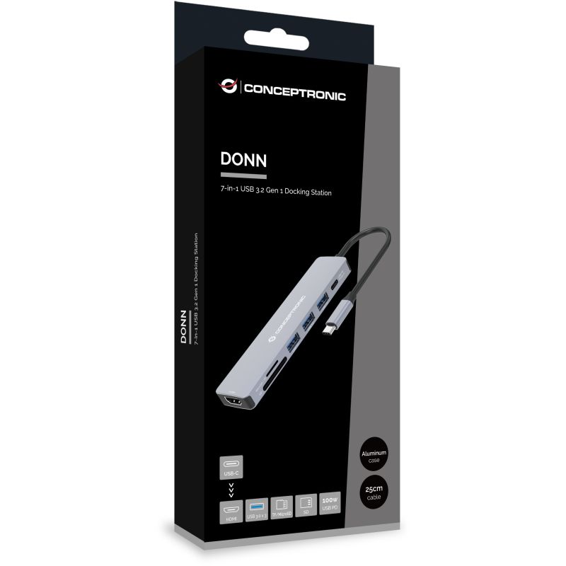 Hub Udhëtimi CONCEPTRONIC 7-në-1 USB-C në HDMI/3xUSB-A/SD/TF - Hiri - Figura 4