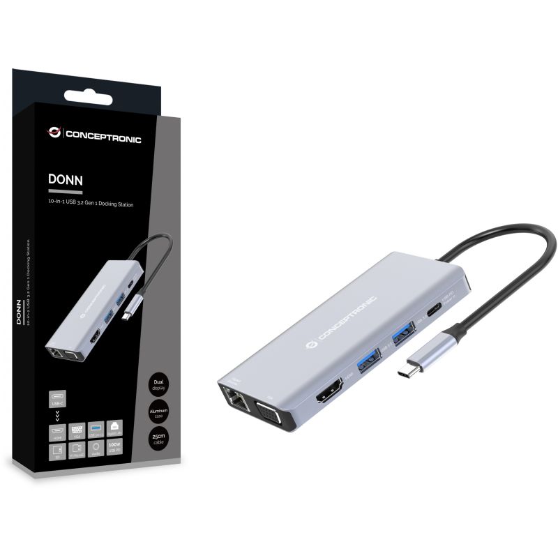 Hub Udhëtimi CONCEPTRONIC 10-në-1 USB-C në HDMI/USB-A/VGA/AUX - Hiri - Figura 4