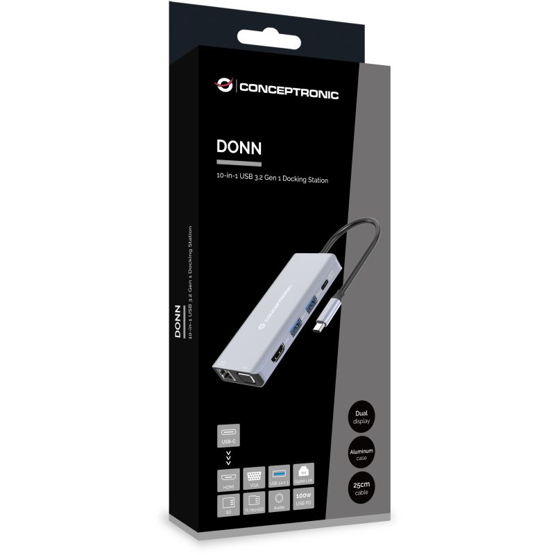 Hub Udhëtimi CONCEPTRONIC 10-në-1 USB-C në HDMI/USB-A/VGA/AUX - Hiri - Figura 5