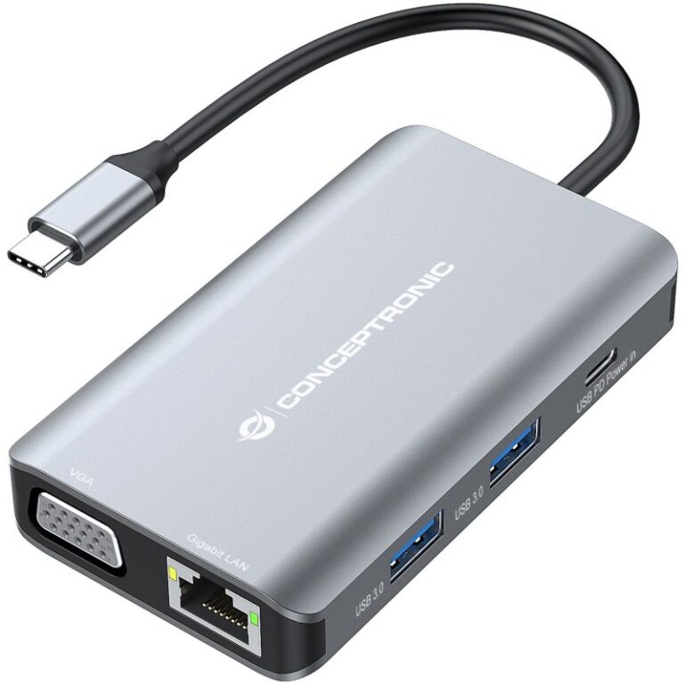 Hub Udhëtimi CONCEPTRONIC 7-në-1 USB-C në HDMI/3xUSB-A/VGA - Hiri