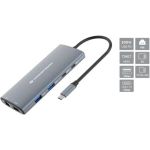 Hub Udhëtimi CONCEPTRONIC 10-në-1 USB-C në HDMI/2xUSB-C/3xUSB-A - Hiri