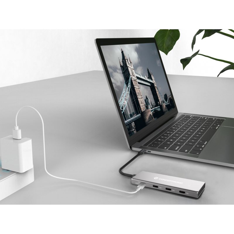 Hub Udhëtimi CONCEPTRONIC 4-në-1 USB-C në 3xUSB-C 100W PD - Hiri - Figura 3