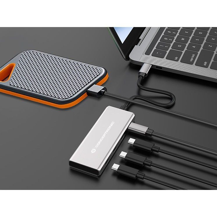Hub Udhëtimi CONCEPTRONIC 4-në-1 USB-C në 3xUSB-C 100W PD - Hiri - Figura 2