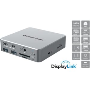 Docking Station CONCEPTRONIC 15-në-1 USB-C në 2xHDMI/2xUSB-C/4xUSB-A 80W - Argjend