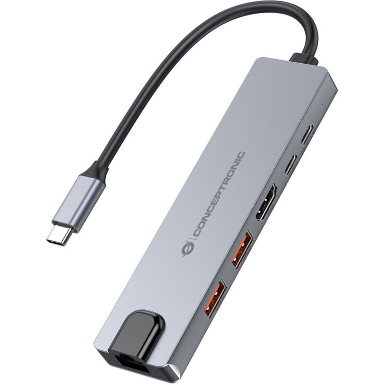Hub Udhëtimi CONCEPTRONIC 6-në-1 USB-C në HDMI/2xUSB-A/USB-C - Argjend